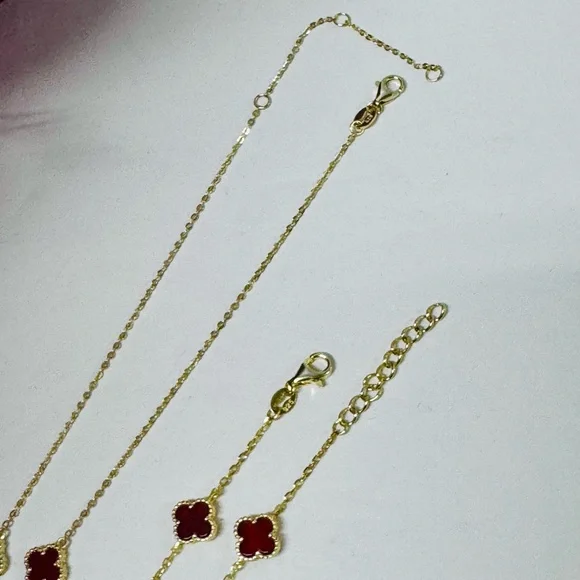 ❤️🔥14K/925S CUSTOM RED CARNELIAN CLOVER SET - Picture 12 of 12